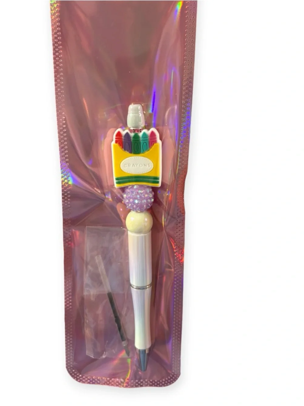 Crayon box Beaded Pen in Iridescent White